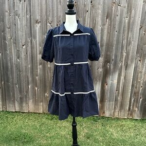 Elegant Navy Dress with White Trim